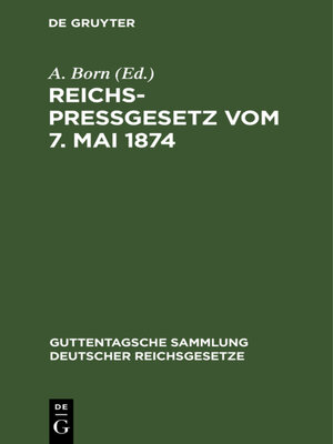 cover image of Reichspreßgesetz vom 7. Mai 1874
